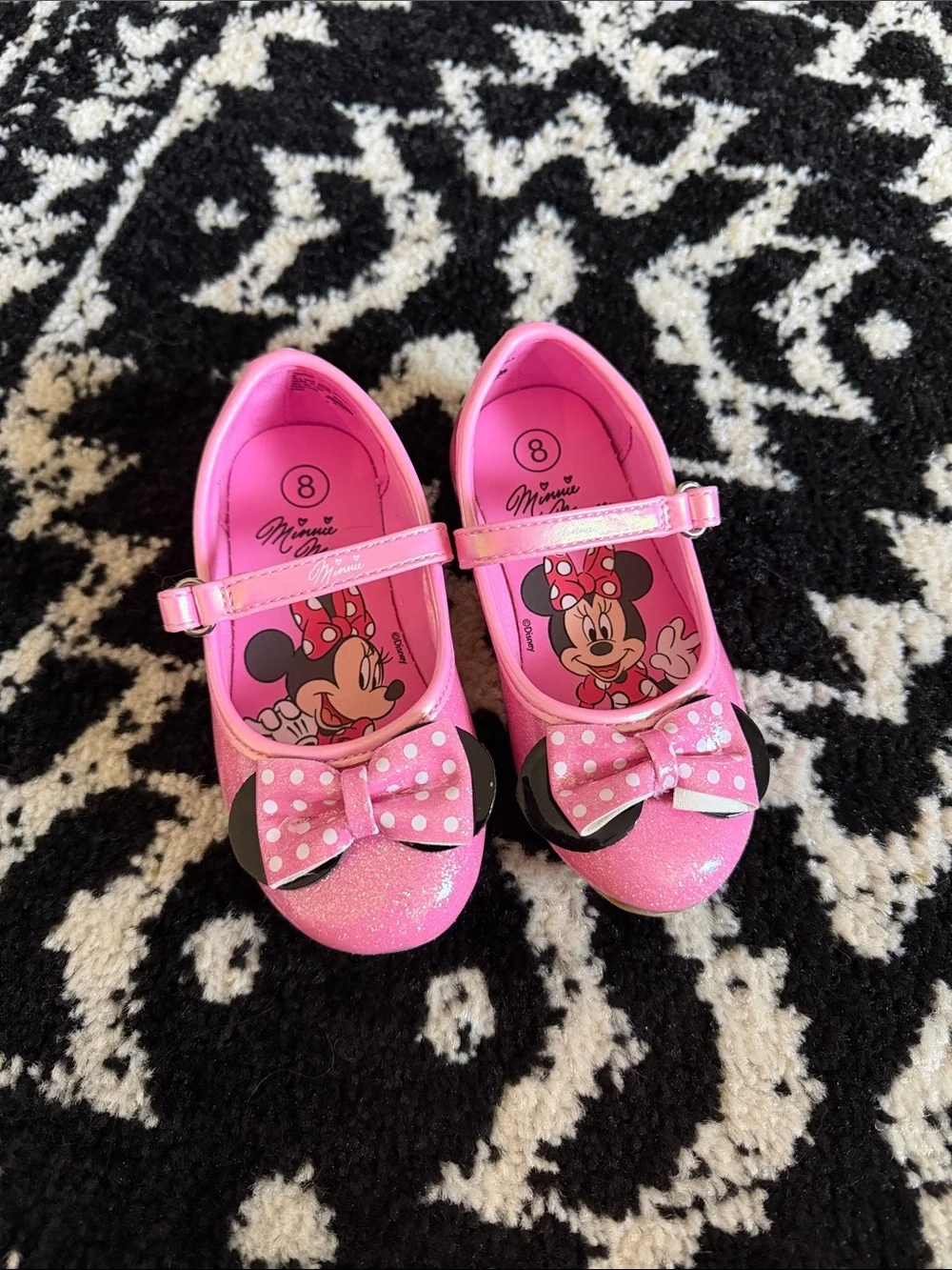 Girls Pink Glitter Bow Minnie Mouse Dress Shoes